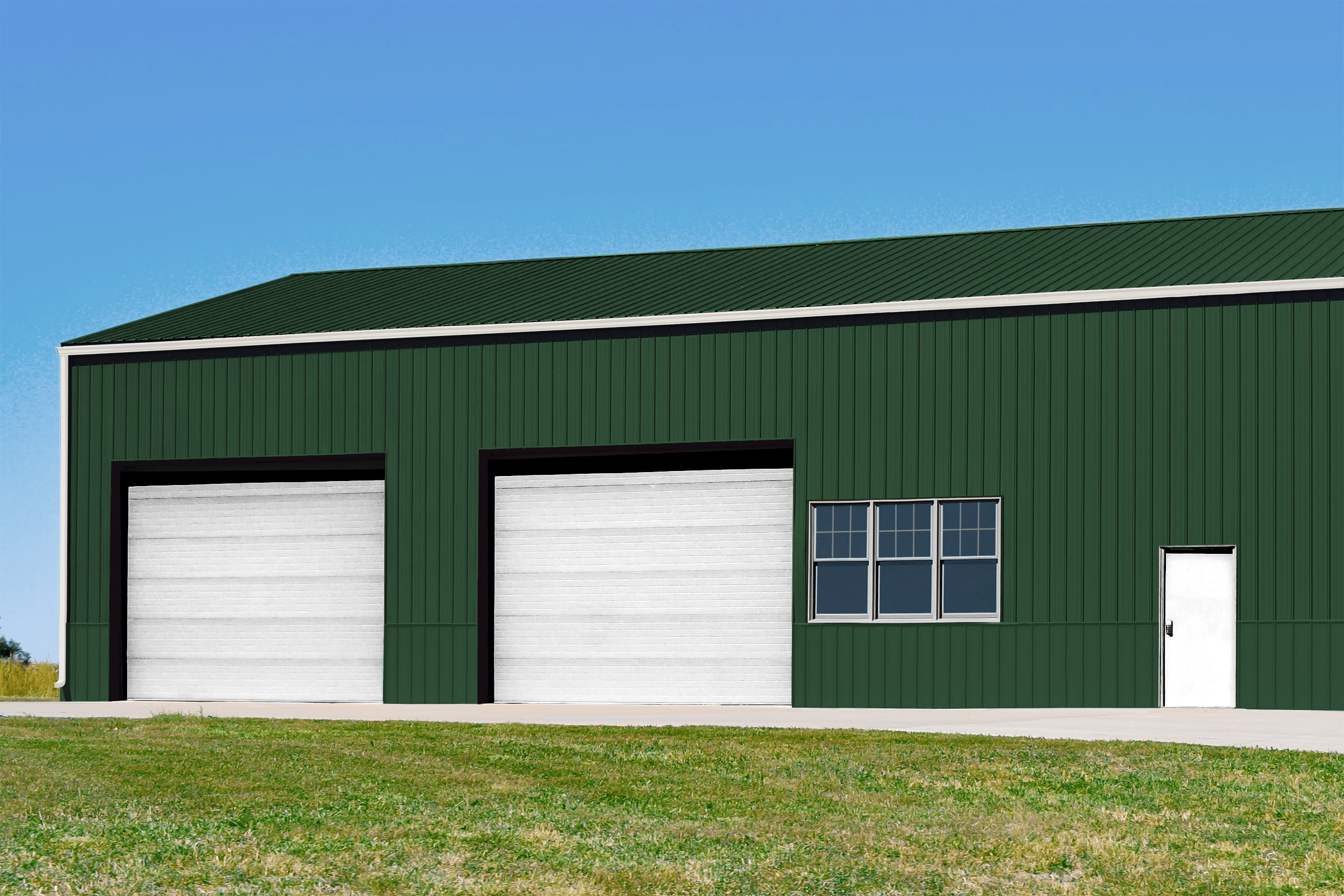 Burnished slate metal roofing and siding panels on a building